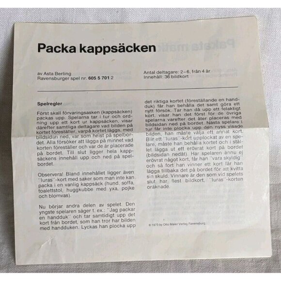 1973 Ravensburg Game Scandinavian Memory Packa Kappsacken Your Suitcase Vtg 70s - Picture 5 of 15